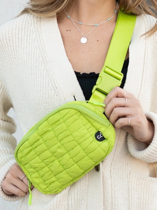 C.C Handbags - NWT! C.C Lime Green Quilted Mini Crossbody/Belt Puffer Bag